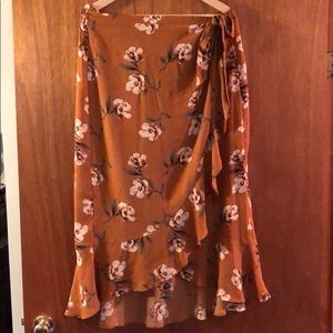 Wrap front floral skirt